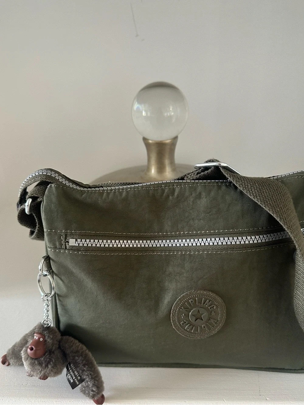 Kipling Green Moss Crossbody Shoulder Bag with Signature Fur Monkey Keychain